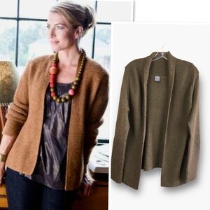 ANNE WILLI  Paris 100% Alpaca Open Front Cardigan In Military Green Size 2